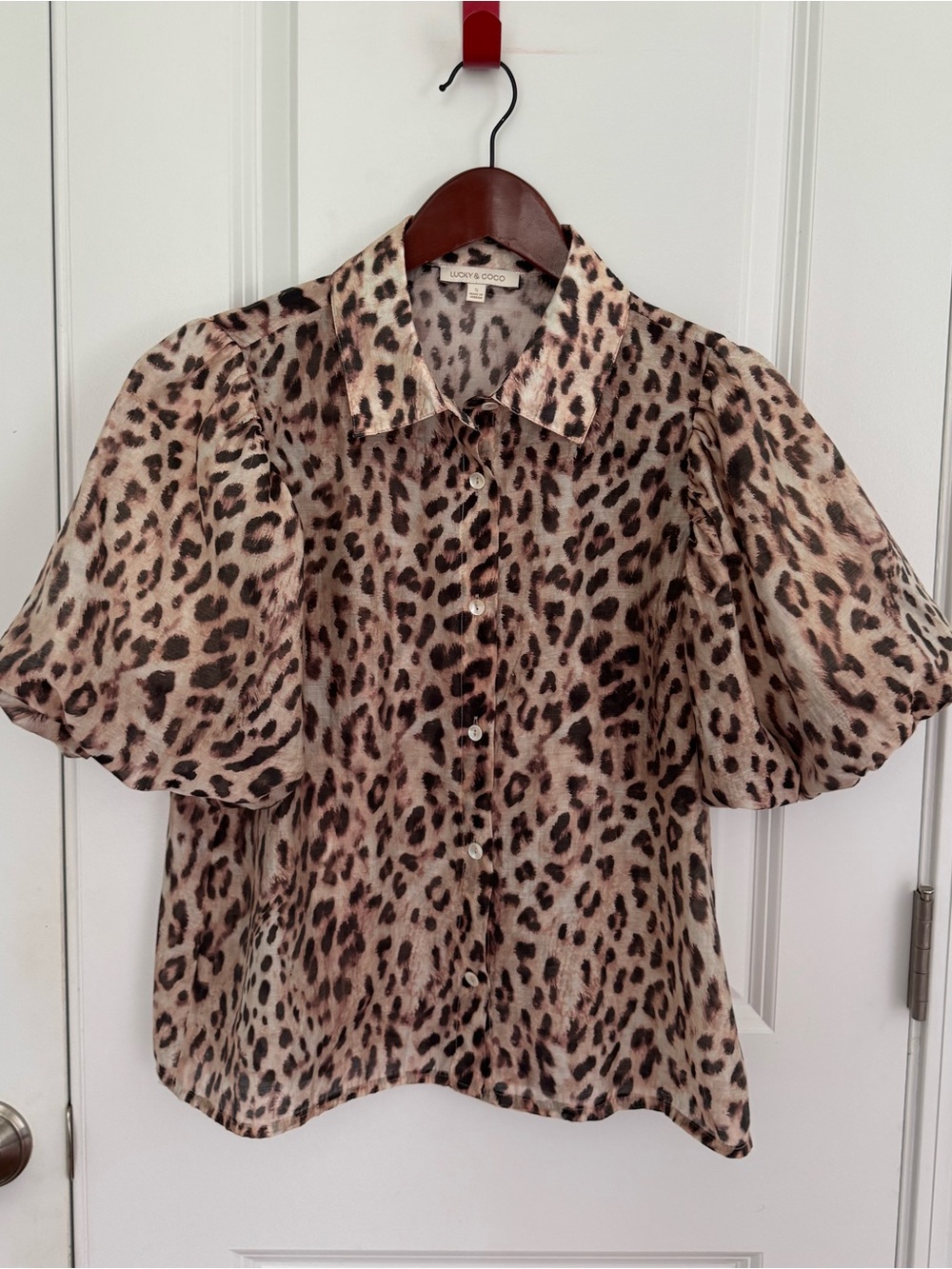 Lucky & Coco Animal Print Chiffon Feel Puff Sleeve Blouse